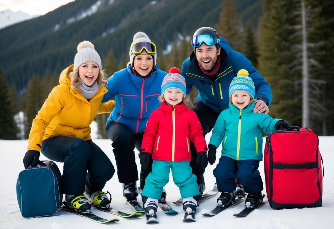 En familie pakker spændt til en skiferie med farverigt skiundertøj givet af en betænksom ven