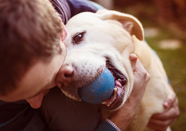 Mand der leger med sin hund